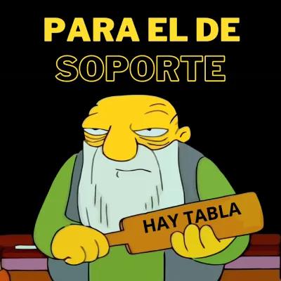 meme de los simpsons, indicando que hay tabla para la persona de soporte técnico de la página web.